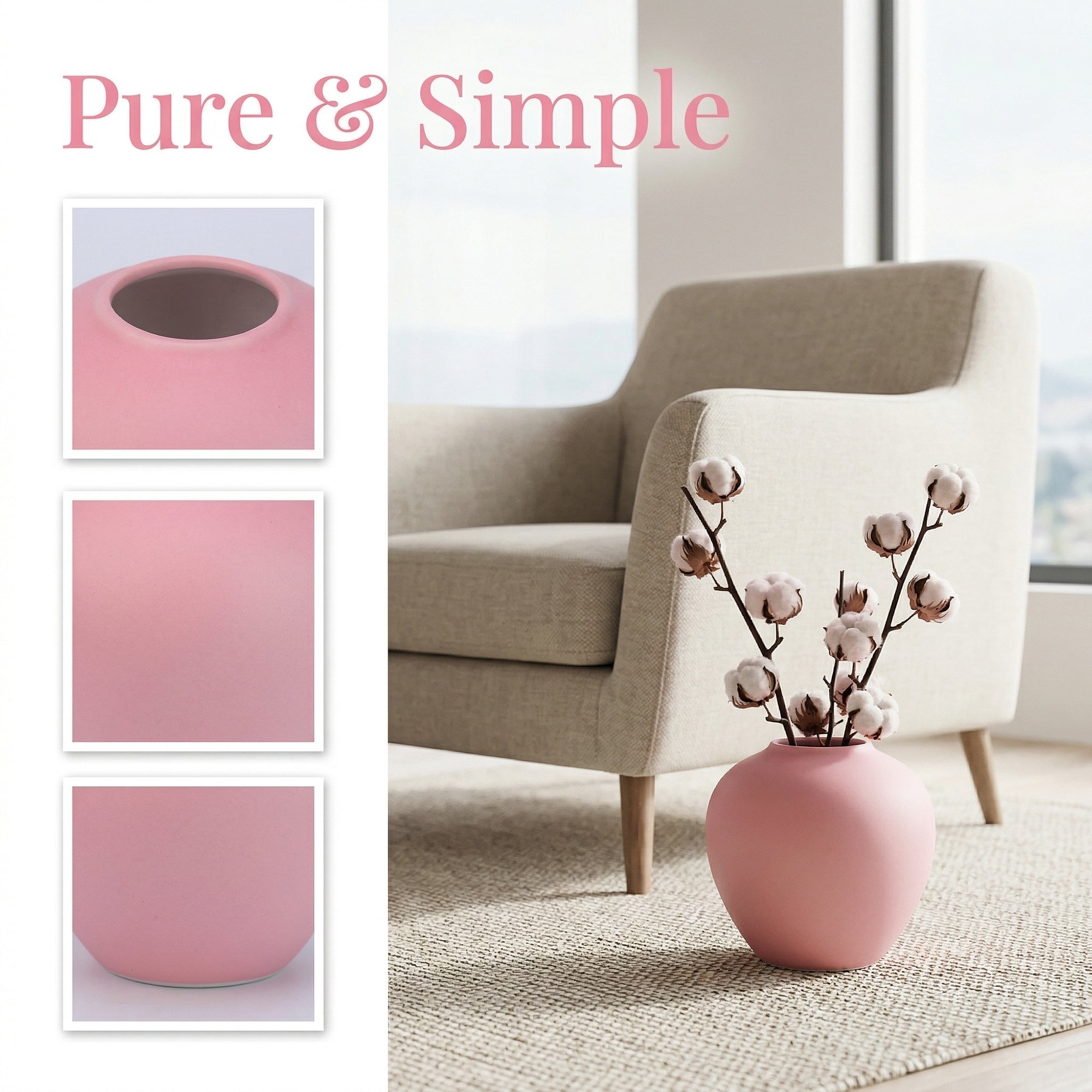 Unique Bargains Modern Ceramic Home Decor Small Ribbed Bud Vase Pink 4.3" x 4.3" x 4"