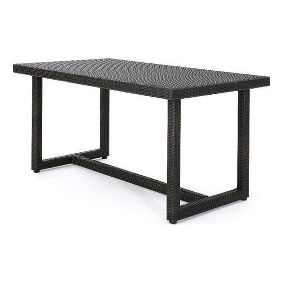 Sanie Outdoor Dining Table- 59 Inch Top- Iron Frame- Brown Resin Wicker