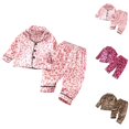 thumbnail image 4 of Odeerbi 3-18 Months Infant Boys Girls Satin Pajamas Notched Lapel Long Sleeve Shirt Pants Set Soft Loungewear Cute Print Sleepwear Comfortable Pajama Set Infant Boys Girls Clothes, 4 of 4