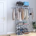 thumbnail image 4 of Double Row Coat Rack, Wardrobe Hangers, Garment Rack,Shoe Clothing Organizer Shelves, Storage Shelves, with Hanging Rods and 4+2 Partitions (Grey) Grey -, 4 of 8