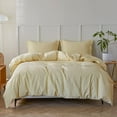 thumbnail image 3 of Simple&Opulence Linen Duvet Cover - Linen Cotton Blend 2 Pieces Bedding Set, 1 Duvet Cover 68 x 86 Inches and 1 Pillowcase- Solid Color Collection , Soft & Cozy ,Cooling Bedding-Pale Yellow, Twin, 3 of 7