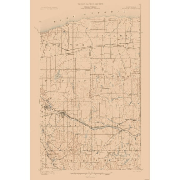 Topographical Map - Macedon New York Quad - USGS 1900 - 23 x 34.56 - Vintage Wall Art