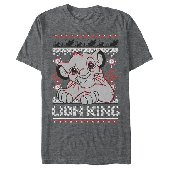 Men's Lion King Ugly Christmas Simba Graphic Tee Charcoal Heather X Large