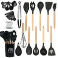 thumbnail image 1 of Kitchen Cooking Utensils Set, 34 pcs Non-Stick Silicone Cooking Kitchen Utensils Spatula Set with Holder, Wooden Handle Silicone Kitchen Gadgets Utensil Set(Black), 1 of 7