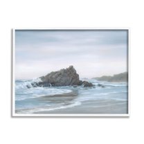 Crashing Waves Rocky Beach Coastal Painting White Framed Art Print Wall Art