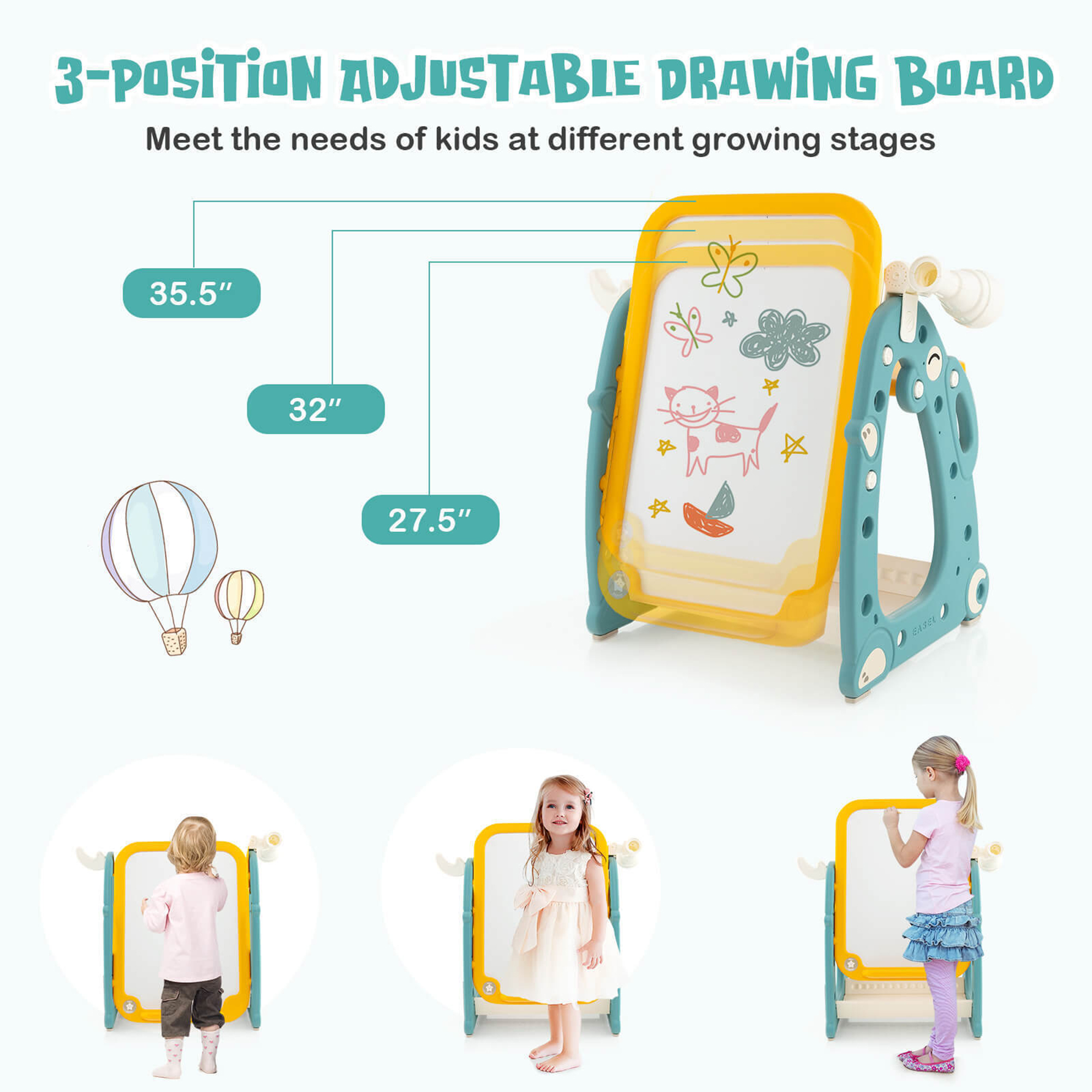 Gymax Kids Art Easel with Chair Kids Activity Table & Chair Set w/ Storage Basket