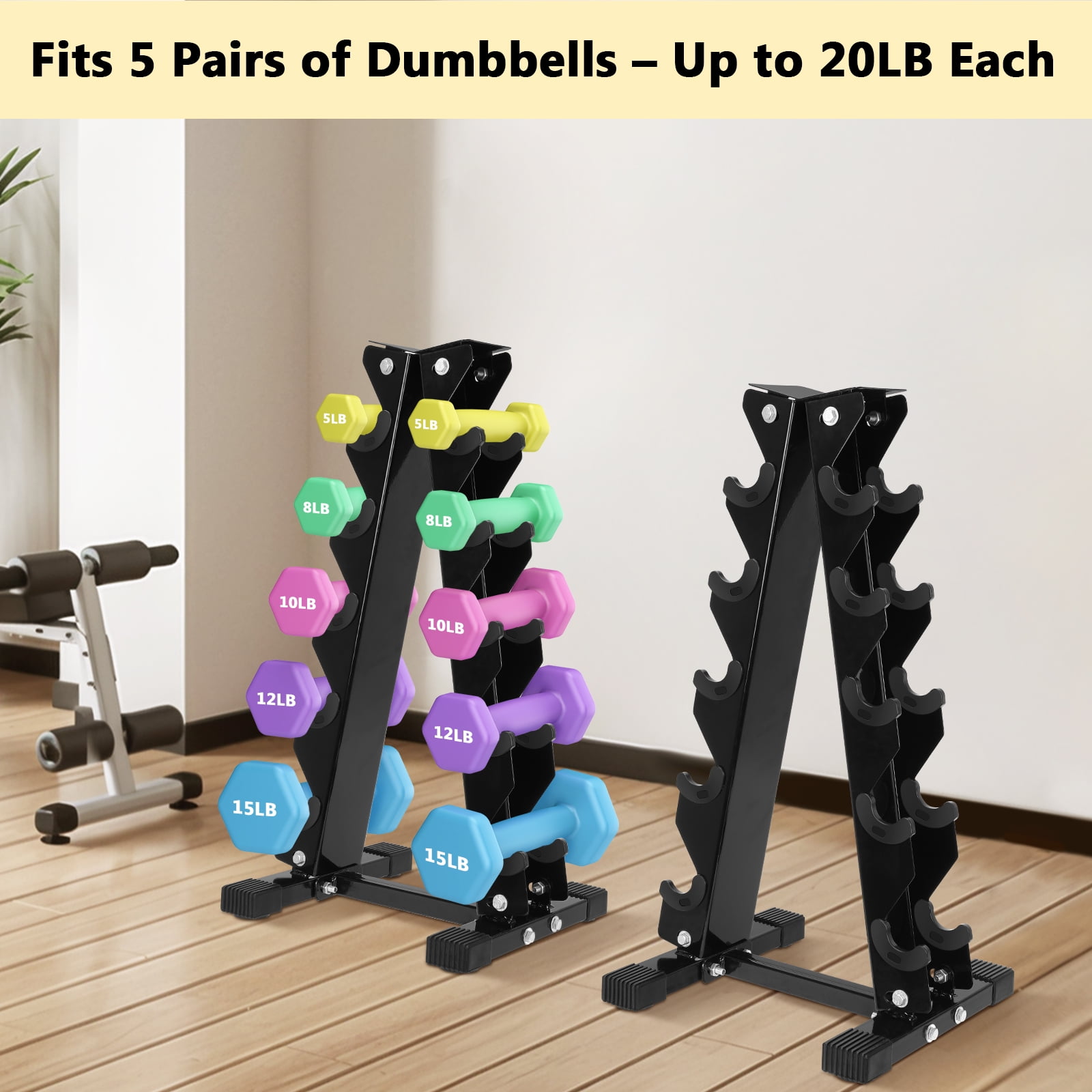 Troxlin Dumbbell Rack 5-Tier – Heavy-Duty Weight Storage Stand for Home Gym, Padded Slots & Black Steel Frame (Dumbbells Not Included)