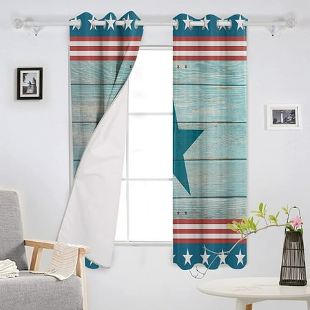 Curtains 90 Inch Long For Living Room Bedroom Blackout Darkening Five Pointed Star Red Line Blue Wood Grain Window Curtain Thermal Insulated With Grommet Ds 2 Panels Canada Window Curtain Thermal Insulated, Wood Grain Window Curtains