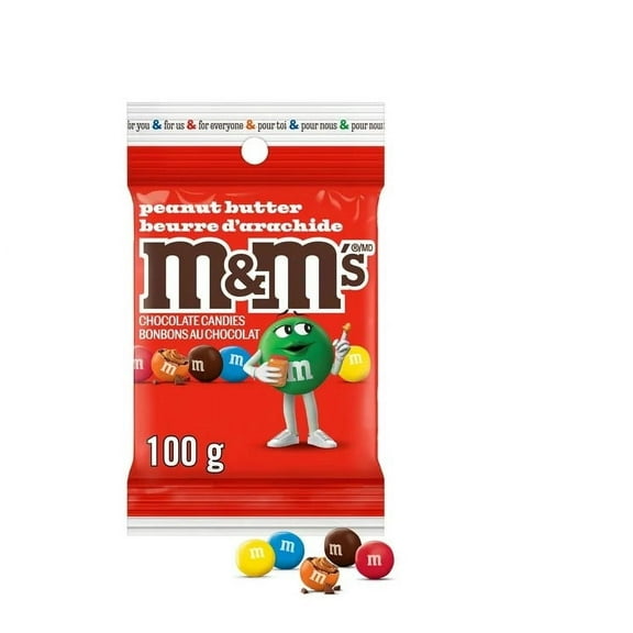 M&M'S, Peanut Butter Milk Chocolate Candies, Snacking Bag, 100 g, E-M&MS M&MS PB PEG