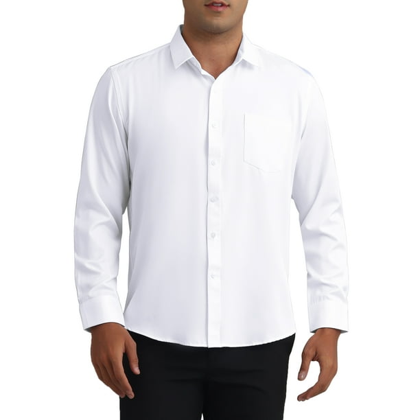 CAMISAS DE VESTIR PARA HOMBRES INSPIRE CHIC, SÓLIDAS, DE MANGA LARGA, AJUSTE REGULAR, FORMAL, DE NEGOCIOS, CON BOTONES, FORMAL, L BLANCA