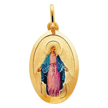 enamel 14k virgin religious pendant solid mary yellow gold