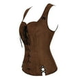 thumbnail image 3 of Holzkary Women's Renaissance Lace Up Vintage Boned Bustier Corset with Garters Scoop Neck Corset Tops Slim Fit Waistcoat Gothic Medieval Bodice Vest Top Waistcoat Halloween Gothic Bodice Brown Xs, 3 of 4