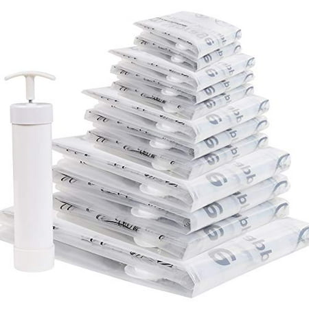 CHADIOR Vacuum Storage Bags Compressed Air by Sitting  No Pump Needed  Double-Color Zip  for Clothes  Pillows  Towels  Blankets  White  12-Pack
