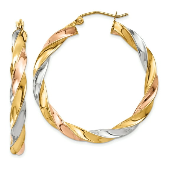 Primal Gold 14 Karat Tri-color Light Twisted Hoop Earrings