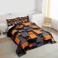 thumbnail image 3 of Homewish Chic Orange Square Bedding Comforter Set for Adult, Futuristic Abstract Ombre Twin Comforter Sets, Modern Fashion Reversible Bedding Set, Lightweight Room Decor, 2-Piece, 3 of 8