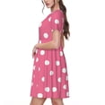 thumbnail image 2 of Naloa Dots On Rose Red Background Print Womens Summer A-Line Dress with Pockets,Short Sleeve Dresses,Flowy Beach Swing Dress for Vacation Travel, 2 of 6