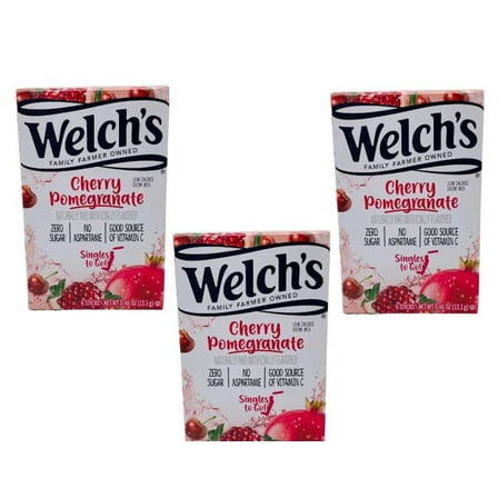 CGT Welch's Cherry Pomegranate Singles to Go Zero Sugar No Aspartame Good Source of Vitamin C Naturally Artificially Flavored Drink Mix Just Add Water (3 Boxes - 6 Packets per Box = 18 Total Servings)