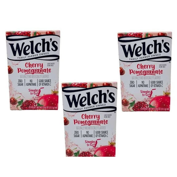 CGT Welch's Cherry Pomegranate Singles to Go Zero Sugar No Aspartame Good Source of Vitamin C Naturally Artificially Flavored Drink Mix Just Add Water (3 Boxes - 6 Packets per Box = 18 Total Servings)