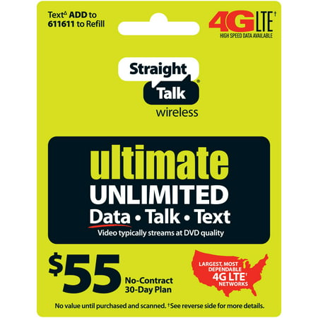 Straight Talk Ultimate Unlimited Prepaid Phone Plan, for No Contract Cell Phone Service, Unlimited 4G LTE Data+Talk+Text, (Best Rated Prepaid Cell Phone Plans)