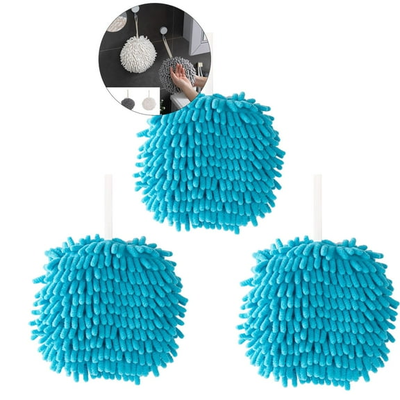 WNFJR Microfiber Hand Towels - Set of 3 Fluffy Hand Towels，Absorbent Hanging Hand Towel Ball for Kitchen & Bathroom, Quick-Dry Chenille Plush Towel
