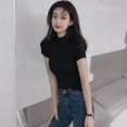 thumbnail image 3 of Basic Knit turtleneck Women T Shirt Summer Spring Ribbed Cotton Pullover Tops Soft Female Short Sleeves Tshirt, 3 of 4