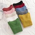 thumbnail image 3 of Women's Slim Fit V-Neck Sweater - Perfect for Spring, Autumn, and Winter - Korean Knitted Tops for Casual Comfort Pink, 3 of 3