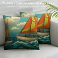 thumbnail image 3 of COMIO Throw Pillow Covers Sea Navy Kids Sailboat Run Dolphin Speed Boat Catamaran Competition Course Design Frigates Cushion Square Cases for Couch Home Decorations, 3 of 5