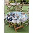thumbnail image 3 of Outdoor Tablecloth with Umbrella Hole and Zipper, Blue Christmas Round Table Cloth 60 Inch Waterproof Tablecloth, Snowman Pine Tree Ball Winter Snow Scene Picnic Table Cover for Patio Camping, 3 of 7