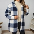 thumbnail image 2 of Letdown Womens Checkered Sherpa Jacket Plaid Long Sleeve Hoodies Coats Gingham Outwear with Pockets Loose Fit Winter warm Coat (Blue,L), 2 of 8