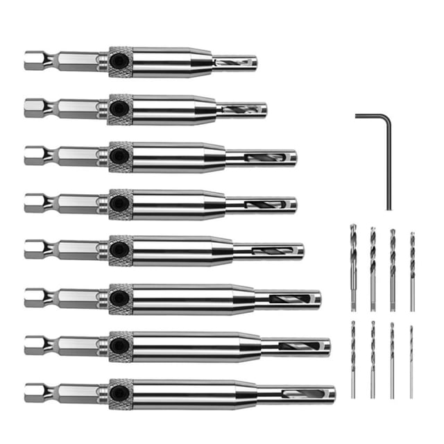 16Pcs Self Centering Drill Bit Set with 1 Hex Key for Woodworking Window Door Hinges 16Pcs Replacement Drill Bits