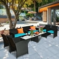 thumbnail image 1 of Gymax Ensemble de Conversation d'Extérieur en Rotin 8 Pcs Ensemble de Meubles de Patio avec Coussins Turquoise, 1 of 10