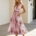thumbnail image 5 of PBFRDSJ A Line Dresses for Women Summer Sleeveless Boho Floral Print Beach Sundress Elegant V Neck Pleated Long Dresses, 5 of 5