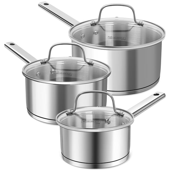 MICHELANGELO Saucepan Set 3 Sizes, Stainless Steel Sauce Pan with Lid, Tri-Ply Bottom Sauce Pot Set, Nonstick Saucepan, Induction Compatible, 1QT & 2QT &3QT