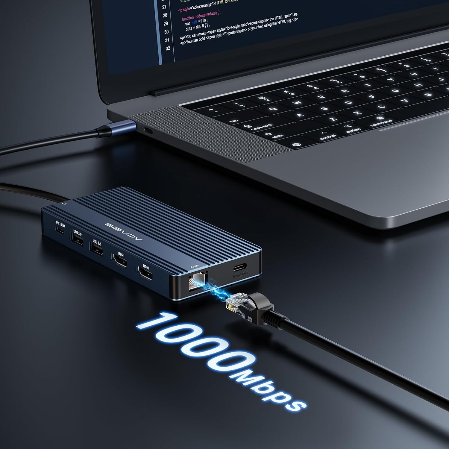 ACASIS USB C Hub Docking Station 4K Video Output USB C Splitter & 2*HDMI+4 * 10Gbps Data Transfer+Ethernet+SD/TF+Audio+PD100W Dual Monitor for Laptop