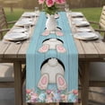 thumbnail image 4 of Easter Bunny Table Runner - 60 Inch Long Colorful Eggs Cute Rabbit Blue Country Wooden Cotton and Linen Blended Dress Scarves Farmhouse Table Runner for Kitchen Dining, Coffee Table, 13" x 60", 4 of 8