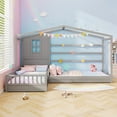 thumbnail image 2 of Gymax L-shaped Double Twin Beds House Platform Beds w/ Window & Fences ray Gray, 2 of 10
