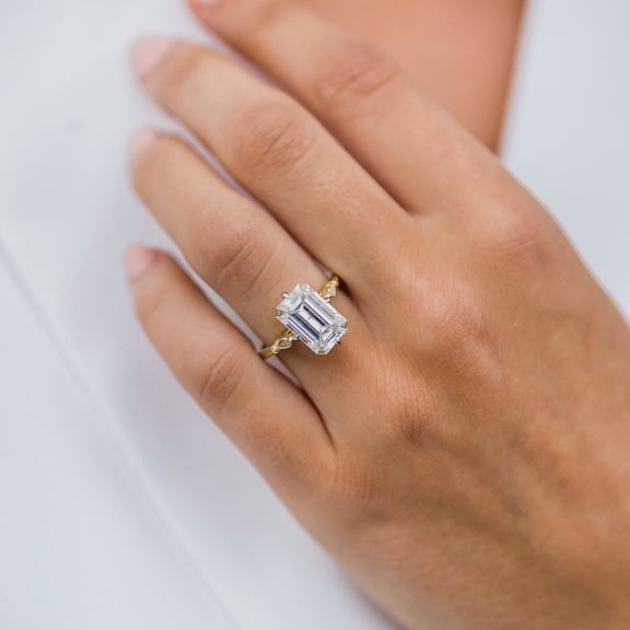Solitaire Brilliance 4.10CT Emerald Moissanite Vintage Pave Engagement Ring for Women 10k Yellow Gold Ring Size 4