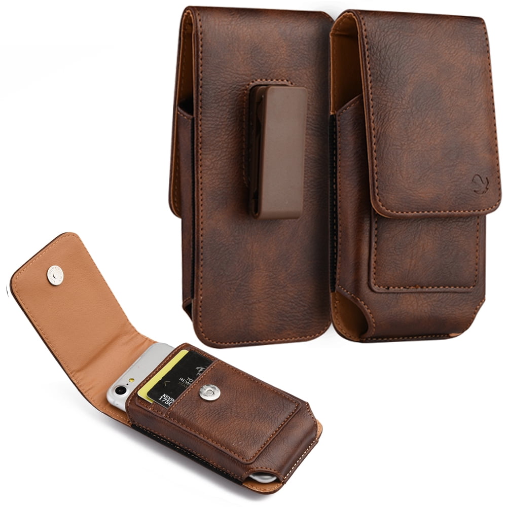 6.5-inch Vertical Brown PU Leather Universal Cell Phone Holster Pouch