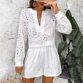 thumbnail image 4 of MORTTIC Women's Elegant V-Neck Lace Blouse & Shorts Set - Summer Semi-Sheer Hollow-Out Two Piece Outfit, 4 of 7