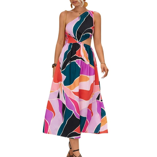 Vestidos Sin Mangas De Un Hombro Para Mujer,Vestidos De Un Hombro Vestido Sin Mangas Floral De Un Hombro Para Mujer De Moda Vestido De Verano De Un Hombro Para Mujer Confeccionado Por Expertos