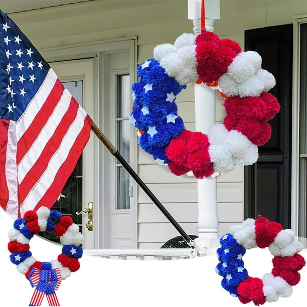 Corona del 4 de julio, corona de bayas rojas, blancas y azules, decoración para la puerta principal, corona del Día de los Caídos y del Día de la Independencia, decoración festiva para el