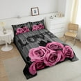 thumbnail image 5 of Erosebridal Pink Rose Bedding Set Full Pink Grey Floral Comforter Set Valentine'S Day Wedding Bed Comforter Gifts Teen Women,Blossom Flower Quilt Duvet Rustic Farmhouse Room Decor 3 Pcs, 5 of 5