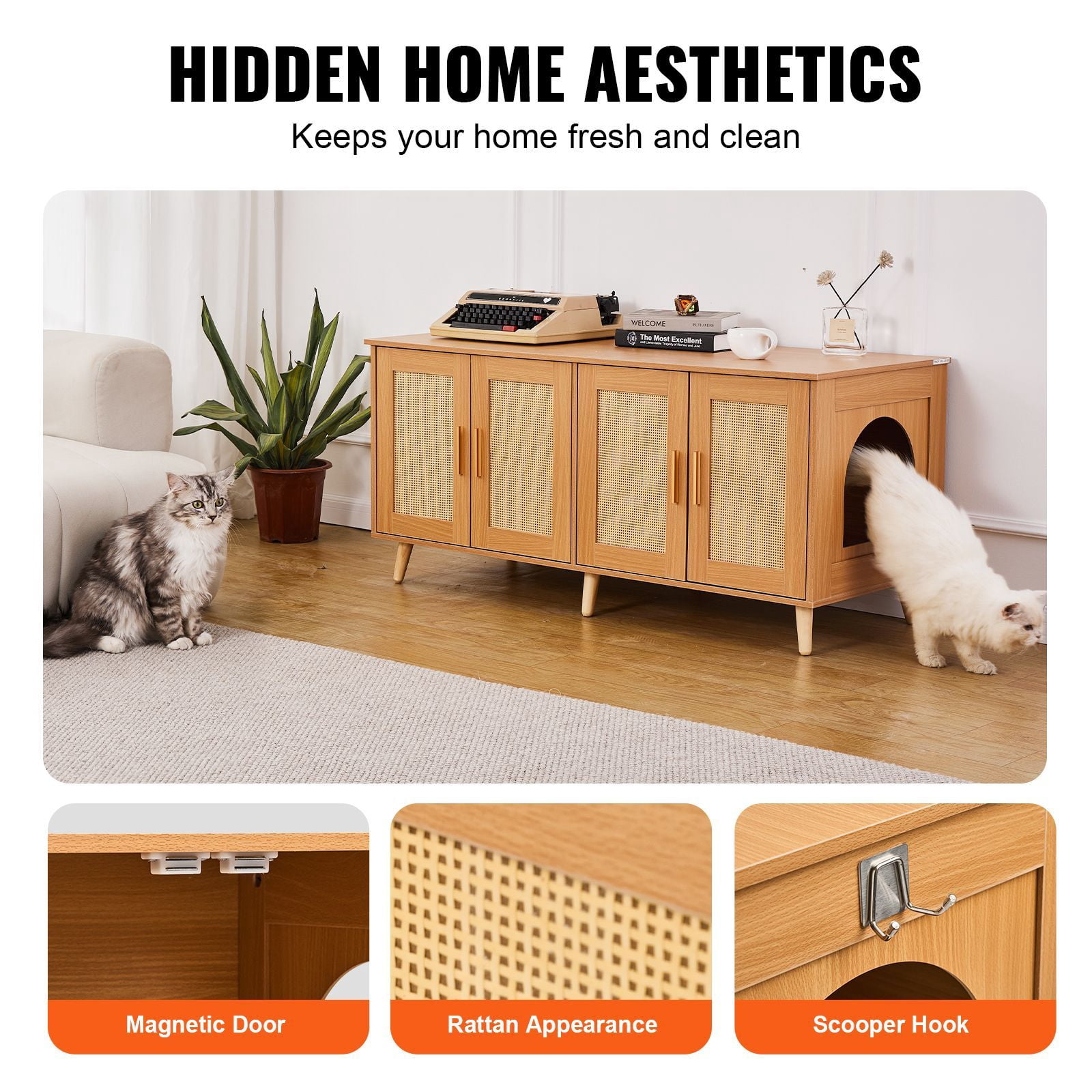 Modern Wooden Litter Box Cover - Enclosure for 2 Cats, Furniture Style & Odor-Free