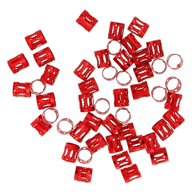Shangren 50 Pcs Beads Adjustable Braid Hair Clips Rings Cuff Tubes Jewelry For Hair Bun Red