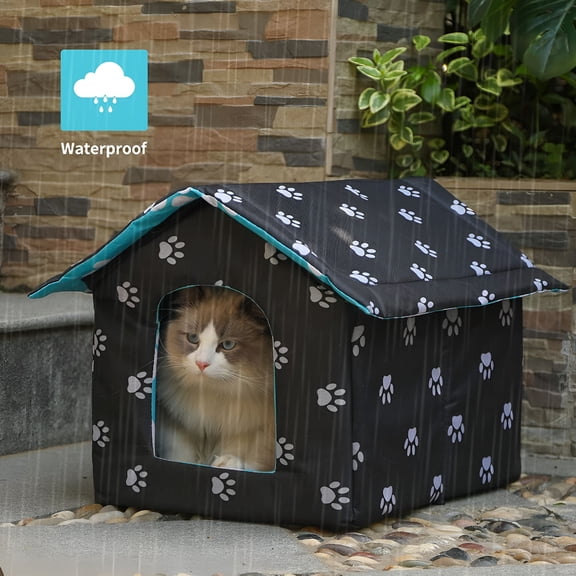 LAMIRO Outdoor Feral Cat House for Winter Cats Insulated Waterproof Warm Weatherproof Cat Bed Small Dog Kennel, Black Rectangle