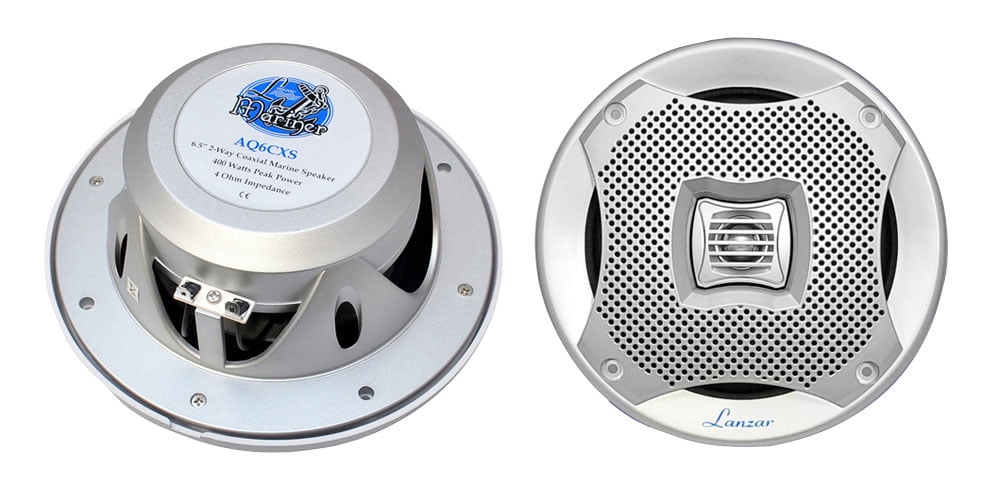 Silver Color New Lanzar AQ6CXS Pair 400 Watts 6.5'' 2-Way Marine Speakers Pair 