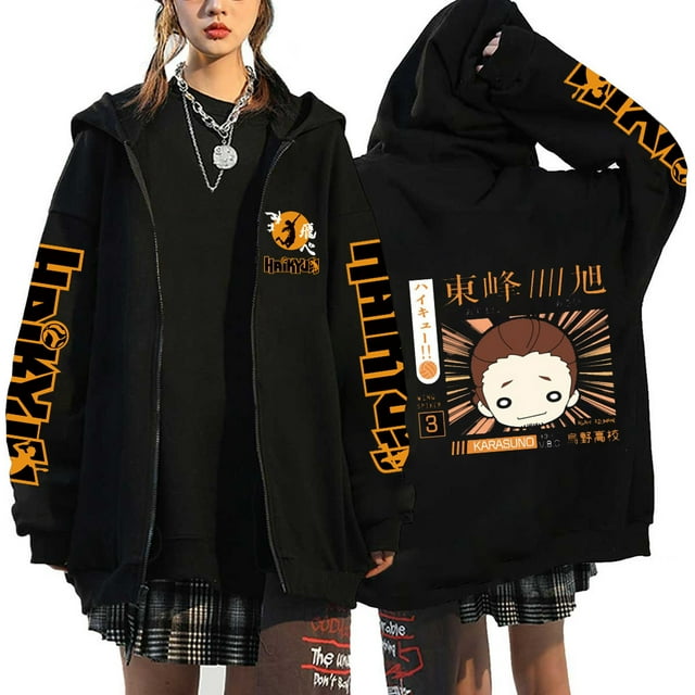 Veste à Capuche Zippée Anime Karasuno Plus Size Sweatshirt Harajuku Unisexe