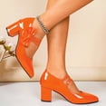 thumbnail image 4 of Xfvqtps Womens Mary Jane Heels Glossy Patent Leather Pointed Toe Block Heel Chunky Shoes with Bow Decoration Elegant Dress Shoes for Women, 4 of 9