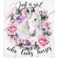 thumbnail image 1 of Just Girl Who Loves Horse Blanket for Girls Kids, Horse Throw Blanket Gift Soft Flannel 50*60 Inch for Sofa Bed Lightweight Blankets, 1 of 6