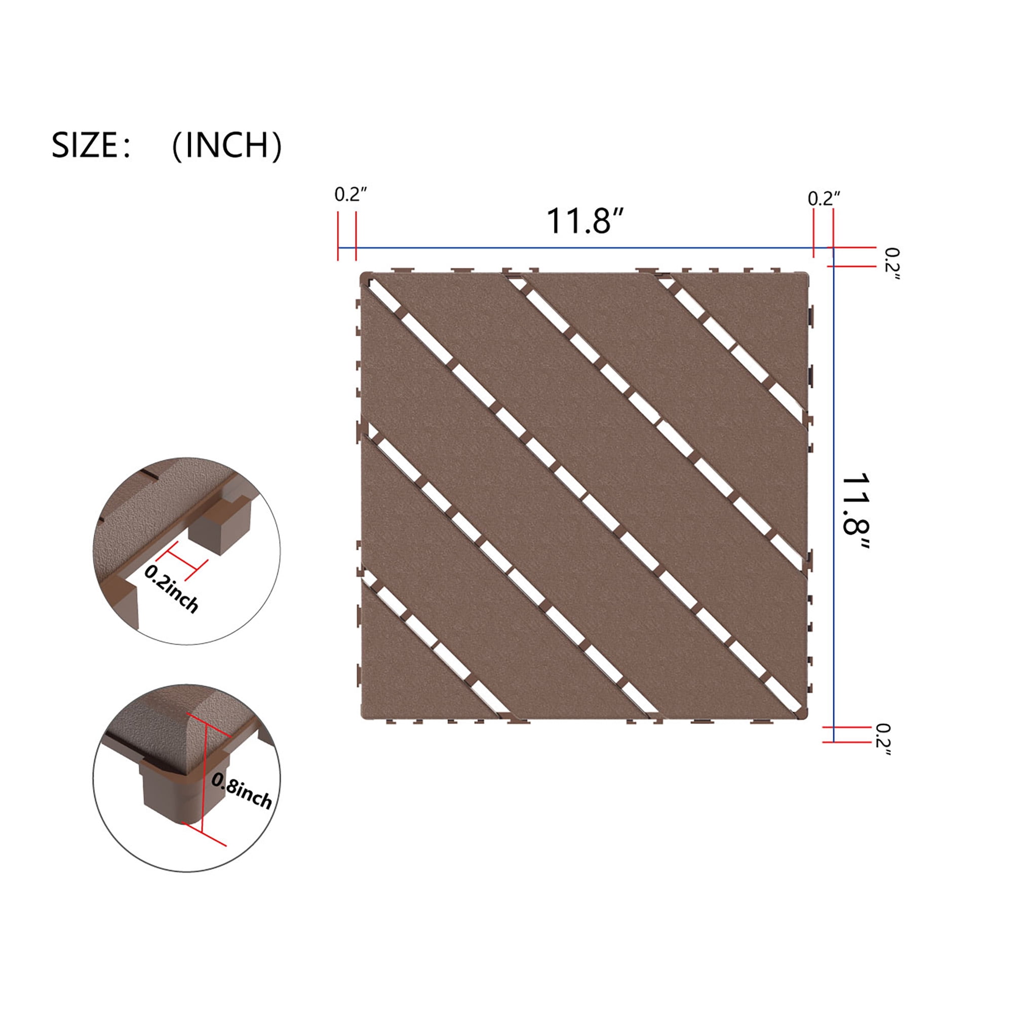Alvantor 44 Pack Interlocking Deck Tiles, 12"x12"Plastic Waterproof Flooring Tiles for Outdoor & Indoor, Brown